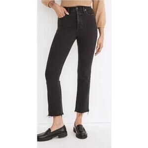 Madewell Cali Demi Boot Jeans Black High Rise Raw Hem Size 27 Pristine